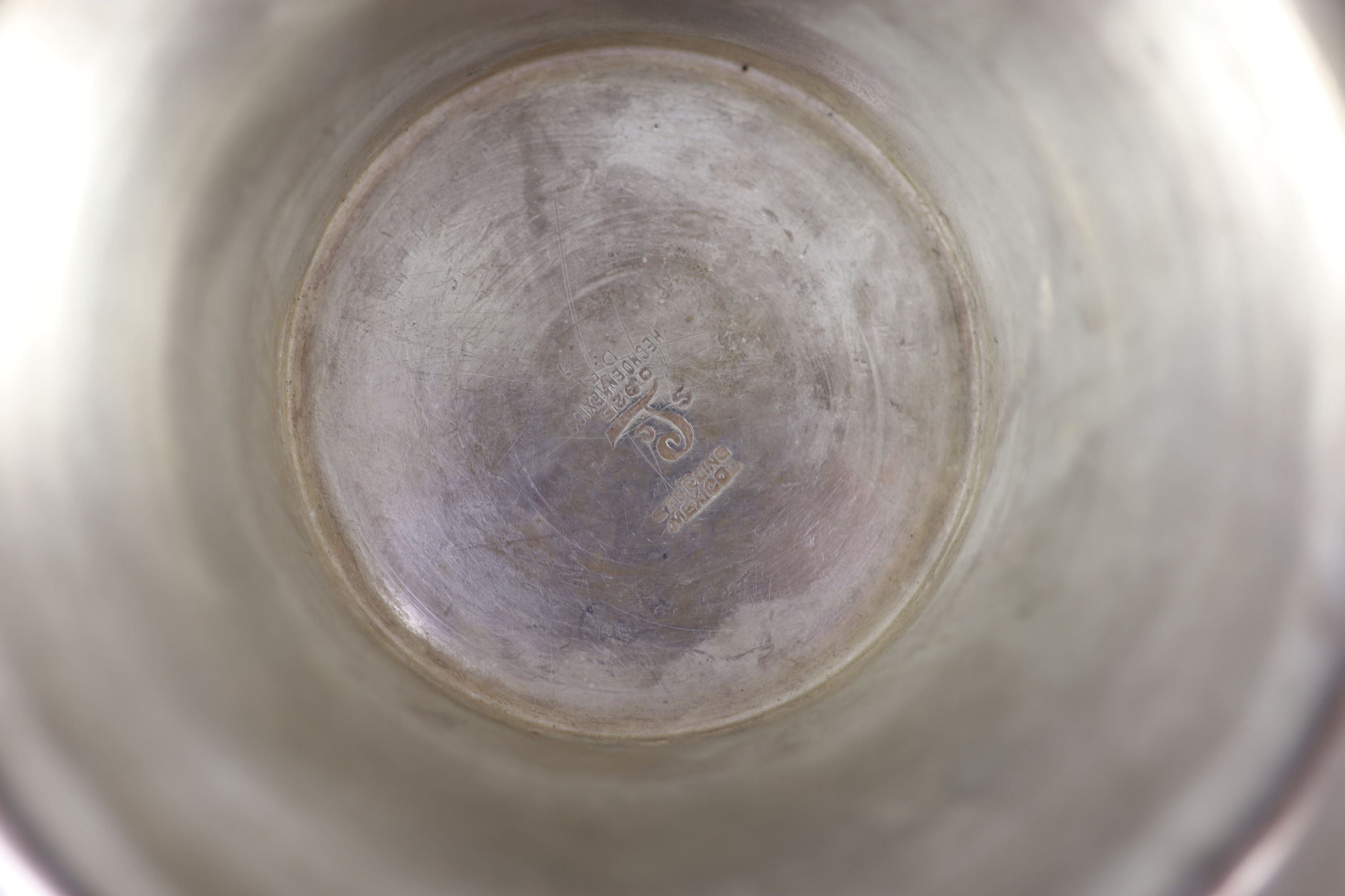 A large Mexican sterling silver two handled pedestal punch bowl
